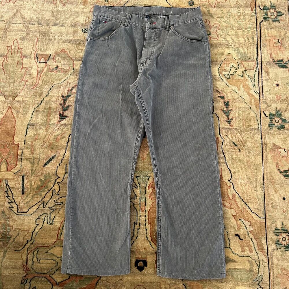 Vintage Gray TOMMY HILFIGER Corduroy Pants Mens Size 32x32 (32x27Actual) Y2K